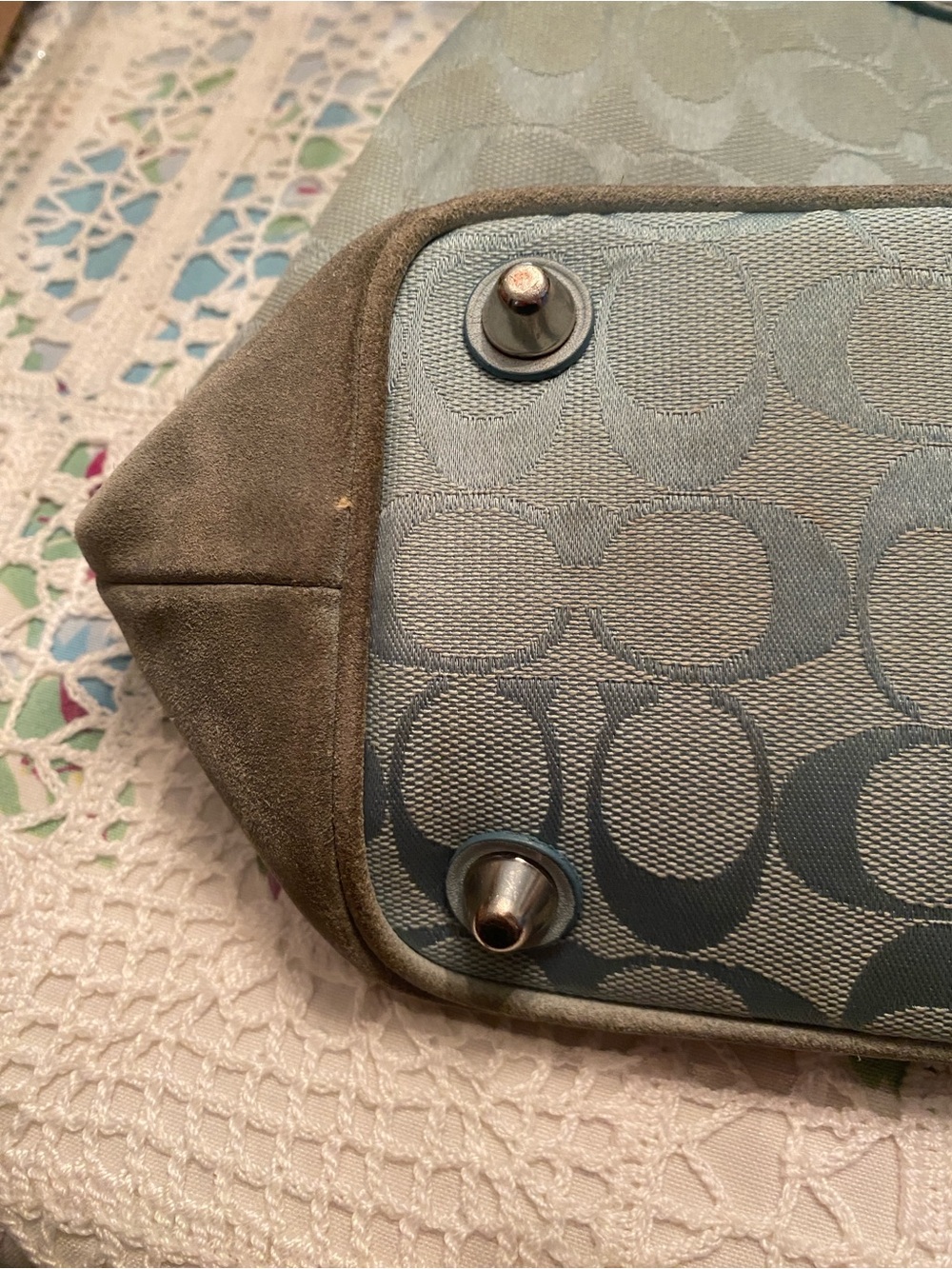 Coach Signature Canvas and Suede Tote Bag in Light Sky Blue **READ DESCRIPTION** - Picture 12 of 13